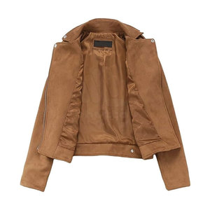 Women's Brown <b>Suede</b> Moto <b>Jacket</b> Full Sleeve Turn-down Collar Zipper Closure Autumn Style Sample Service Available - Product Image 5