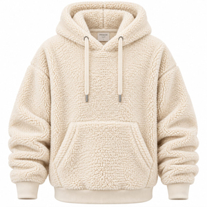 Fleece <b>Sherpa</b> Hooded Sweatshirt Beige Casual Winter Wear Anti-Pilling Knitted Pullover Solid Color Men's <b>Hoodies</b> & Sweatshirts - Product Image 1