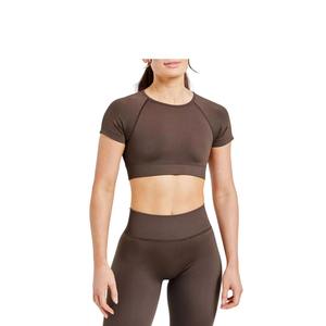 Top Corto Personalizado al por Mayor para Mujer, Cuello Redondo Acanalado, con Logo, Tallas Regulares y Grandes, Estilo Lavado, para Yoga, Gimnasio, Entrenamiento, Fitness, Ropa Deportiva - Product Image 3