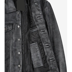 2026 OEM Best Trending Distressed Black Cowhide Leather Jackets For Men's 100%High Quality Low MOQ Winter Fashion <b>Heated</b> Jackets - Product Image 3