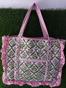 Sac fourre-tout élégant en coton matelassé vintage avec fermeture éclair, fait main, imprimé, sac à bandoulière pour le bureau, l'université, le shopping et le quotidien - Product Image 5
