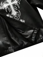 Jaket Kulit Pria Streetwear Custom OEM dengan Grafis Depan, Jaket Kulit Motor Zipper untuk Pria, Penjualan Panas Musim Dingin
