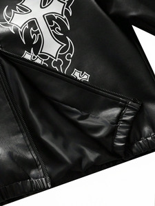 Custom Mens Streetwear Leather <b>Jackets</b> OEM Front Graphic Printed Winter Hot Sales Zipper Motorbike Leather <b>Jacket</b> For Men - Product Image 6