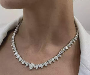 Luxury Marquise Moissanite V Shape Tennis Necklace <b>Iced</b> <b>Out</b> Statement Bridal Hip Hop Jewellery Elegant Gift - Product Image 2