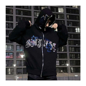 Custom Men Winter Sparkle Rhinestone Bling Crystal <b>Zip</b> <b>Hooded</b> Sweatshirt Full <b>Zip</b> Street Fashion OEM Hoodie - Product Image 3