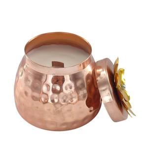 Pot à bougie en cuivre martelé de luxe avec couvercle, doré rose, pour décoration intérieure, porte-bougie votif, idéal pour les cadeaux et la décoration festive - Product Image 2