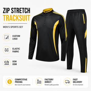 Conjunto Deportivo Personalizado con Logotipo OEM para Hombre, Chaqueta Deportiva Negra y Amarilla con Cierre de Cremallera y Pantalones Jogger para Marcas de Ropa Deportiva - Product Image 1