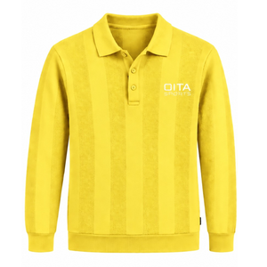 Pull Polo Tricoté à Manches Longues pour Homme Jaune Bébé, Motif Rayures Verticales Texturées, Poignets Côtelés, Mode Décontractée Premium - Product Image 1