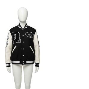 Veste universitaire sur mesure pour homme, noire et crème, avec patch brodé, style preppy, vêtement d'extérieur de baseball - Product Image 5