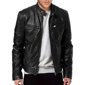 Veste matelassée en cuir véritable noir surdimensionnée de style motard, tendance streetwear - Product Image 2