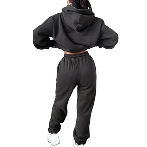 Custom Logo Unisex Regular Fit Breathable Lightweight Winter Fleece Plus Size Casual Solid Hoodie and Jogger Women <b>Tracksuit</b> - Product Image 3