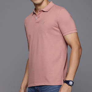 Camisa Elegante y Sofisticada para Hombre, Color Caqui Blanco Sólido, Manga Corta, Cuello de Punto Acanalado, Solapa Bordada, 100% Algodón - Product Image 3