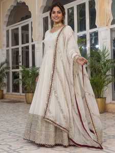 Vestidos Anarkali de seda Chinon con bordados y lentejuelas, ropa étnica india, tallas grandes, para bodas. - Product Image 5
