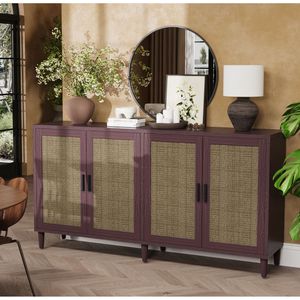 Buffet à 4 portes en rotin avec étagères réglables de 70 pouces pour la cuisine et le salon, solution de rangement durable - Product Image 2