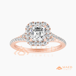 แหวนหมั้นทรง Asscher ชุบทองคำสีกุหลาบ ประดับเพชร CZ แบบ Pave Band ดีไซน์สวยงามสำหรับผู้หญิง เหมาะสำหรับงานแต่งงาน - Product Image 5