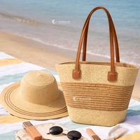 Ensemble sac fourre-tout en raphia fait main et chapeau de soleil Panama, accessoires de plage d'été d'inspiration française pour femmes et hommes