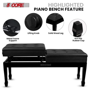 5 Core Duet Piano Bench 3.5 Inch Padded <b>Cushioned</b> <b>Stool</b> Wooden Heavy Duty Musician Chair w Storage - Product Image 3