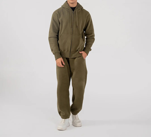 Sweat-shirt zippé à capuche vert olive pour homme, couleur unie, coupe classique, 100 % coton French Terry, décontracté, pour l'automne, personnalisable - Product Image 5