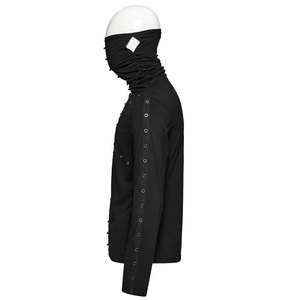 Top Selling <b>Men's</b> Gothic Cyberpunk <b>Studded</b> High Neck Face Mask Long Sleeve Shirt Top Custom Handmade Outfit - Product Image 2