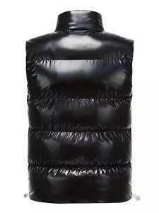Men's Black Puffer Vest Stand Collar <b>Zipper</b> Closure Windproof Thick Polyester Winter Casual <b>Jacket</b> <b>With</b> Front <b>Pockets</b> - Product Image 2