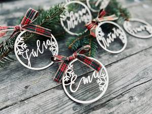 Personalized Wooden Christmas <b>Ornament</b> Laser Cut Circular Name Decor for Holiday <b>Wall</b> Hanging Rustic Style Winter Theme - Product Image 3