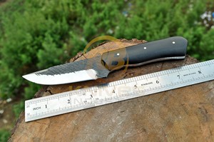Cuchillo de caza de hoja fija de acero al carbono forjado a mano, punta caída, para bushcraft, con mango de Micarta, grado DIY, a granel - Product Image 4