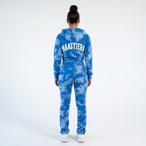 Womens <b>Blue</b> Tie <b>Dye</b> Tracksuit Set Cropped Zip Hoodie Matching Jogger Pants Graphic Streetwear Custom Wholesale Apparel - Product Image 2