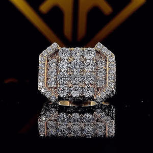 Anillo de Compromiso con Diamante Moissanite de Corte Redondo, Plata de Ley 925, Forma Cuadrada, Estilo Iced Out, Joyería Hip Hop para Hombre - Product Image 2