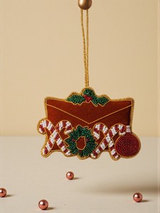 Decoración Navideña Colgante Hecha a Mano con Zari |   Diseño de Bastón de Caramelo con Cuentas y Corona |   Decoración Festiva para Pared y Puerta - Product Image 2