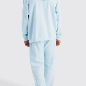 Men's Light Blue Hooded Sweatshirt and Pants Set Full Sleeve Solid Color Casual Tracksuit Loose Fit 100% Cotton Autumn Wear - Product Image 2