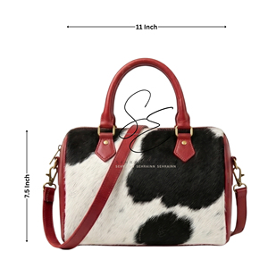 Custom Hair On Cowhide Speedy Bag Genuine Leather Duffel <b>Handbag</b> for Women Travel Tote Bag with Detachable Shoulder Strap - Product Image 3