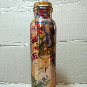 Bouteille d'eau en cuivre pur pour le yoga, le bien-être, le sport, la gym, en cuivre laqué, anti-fuite, artisanale, en métal, gourde de rangement - Product Image 1