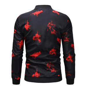 Black Red Abstract Print Bomber <b>Jacket</b> Men Lightweight Fashion <b>Zip</b> <b>Up</b> Streetwear Outerwear OEM Manufacturer - Product Image 5