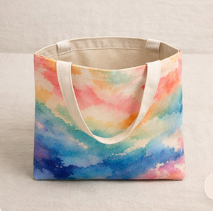 Sac de courses en toile avec motif nuage arc-en-ciel aquarelle, taille moyenne, avec poignée d'épaule, sac fourre-tout pour usage quotidien, sac de courses imprimé en coton - Product Image 4