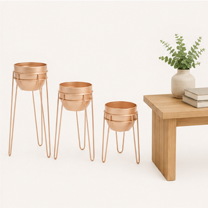 Modern Luxury Metal Planter with <b>Stand</b> Set of 3 Copper Finished Indoor Flower <b>Pots</b> with Hairpin Legs for Home Decor Office Decor - Product Image 3
