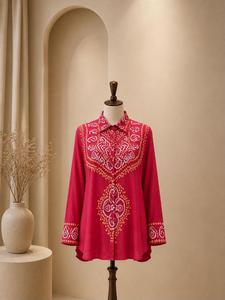 Chemisier brodé en coton Khadi pour femme, avec gilet à sequins floraux, coupe classique, idéal pour les mariages, les fêtes et les tenues décontractées - Product Image 2