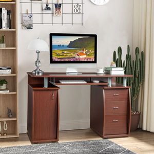 Scrivania per Computer Portatile in MDF 15mm, 115x55x74cm, con 1 Anta e 3 Cassetti, Colore Caffè (1 Pezzo) - Product Image 1