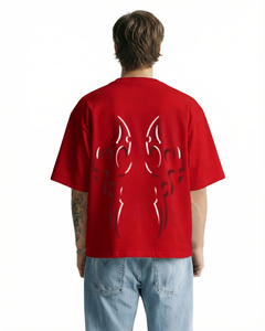 Men 100% Cotton Oversize Summer Leisure T-Shirt Crew Neck Casual Breathable Short Sleeve Casual Regular Fit Red Printed <b>Tee</b> - Product Image 2