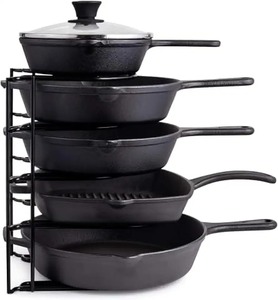 Étagère à casseroles empilable en métal noir à 5 niveaux, support de rangement pour ustensiles de cuisine, support décoratif pour casseroles - Product Image 1