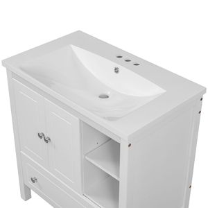 Top per Mobile Bagno Singolo da 30 Pollici con Lavabo Bianco, 3 Fori per Rubinetteria, Lavandino in Ceramica - Product Image 5