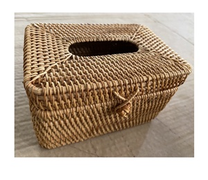 Boîte à mouchoirs carrée en rotin brun faite à la main pour le rangement, styles fruits et fleurs, cadeau de Noël, accessoires de décoration de table - Product Image 3