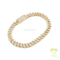Pulsera de Moissanita en Oro Amarillo Premium con Brillantes Piedras Engastadas a Mano y Estilo Clásico de Eslabones Cubanos