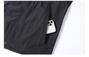 Custom Coated Hooded Windbreaker <b>Jacket</b> <b>Men</b> Women <b>Lightweight</b> Outdoor Sports Waterproof Windproof Durable Front Solid Black - Product Image 2