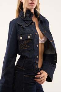 Women Light Wash <b>Denim</b> <b>Jacket</b> Regular Fit Button Front Embroidered Casual Eco-Friendly Breathable Autumn Style Solid Color Coat - Product Image 3