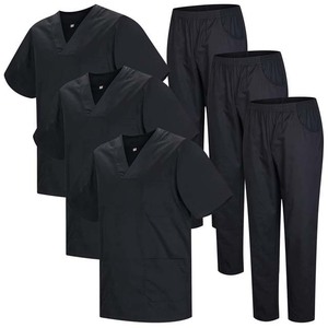 Ensemble de tenues médicales deux pièces pour femmes, haut de blouse à col en V uni, manches courtes, taille XL - Product Image 4