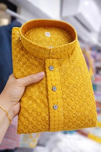 Kurta Blanca de Algodón para Hombre, Manga Larga, Cuello Alto, Bordado Floral, Atuendo Modesto para Oración, Estilo de Oriente Medio, Corte Regular - Product Image 5
