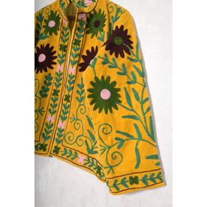 Chaqueta de Invierno para Mujer, Bordada a Mano, Acolchada, de Terciopelo Floral, con Cuello Mao, Manga Larga, Estilo Prairie Chic - Product Image 3