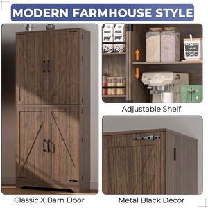 Moderno Armario de Cocina de 70 Pulgadas de Alto con Estantes Ajustables, 4 Puertas Corredizas y Cajón, Madera Marrón - Product Image 3