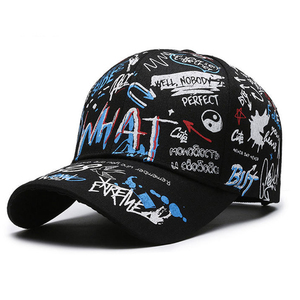 Gorra de Béisbol con Estampado de Letras de Grafiti Negro, Ajustable, de Algodón, Estilo Urbano, Unisex, para Verano - Product Image 2