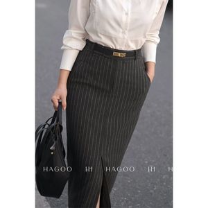 CV80571 Jupe midi droite en lin et coton brodée pour femme, élégante, prête à être expédiée - Product Image 4